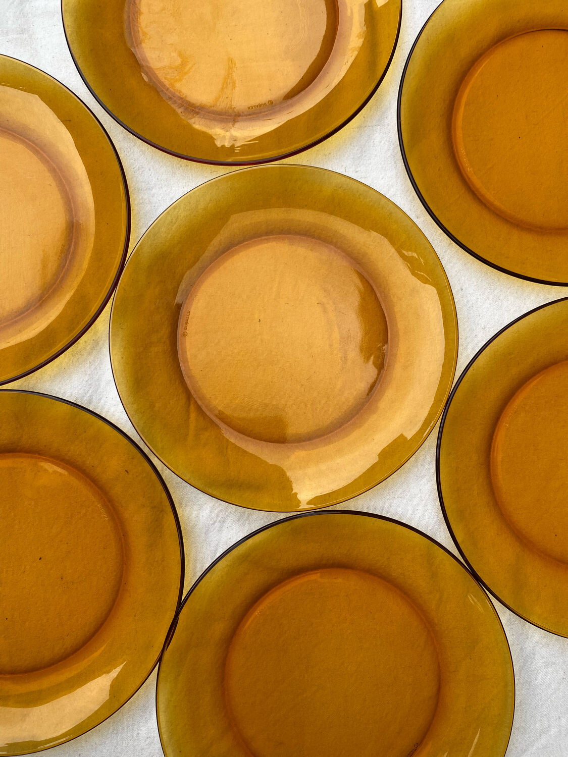 Set of 7 Duralex amber plates