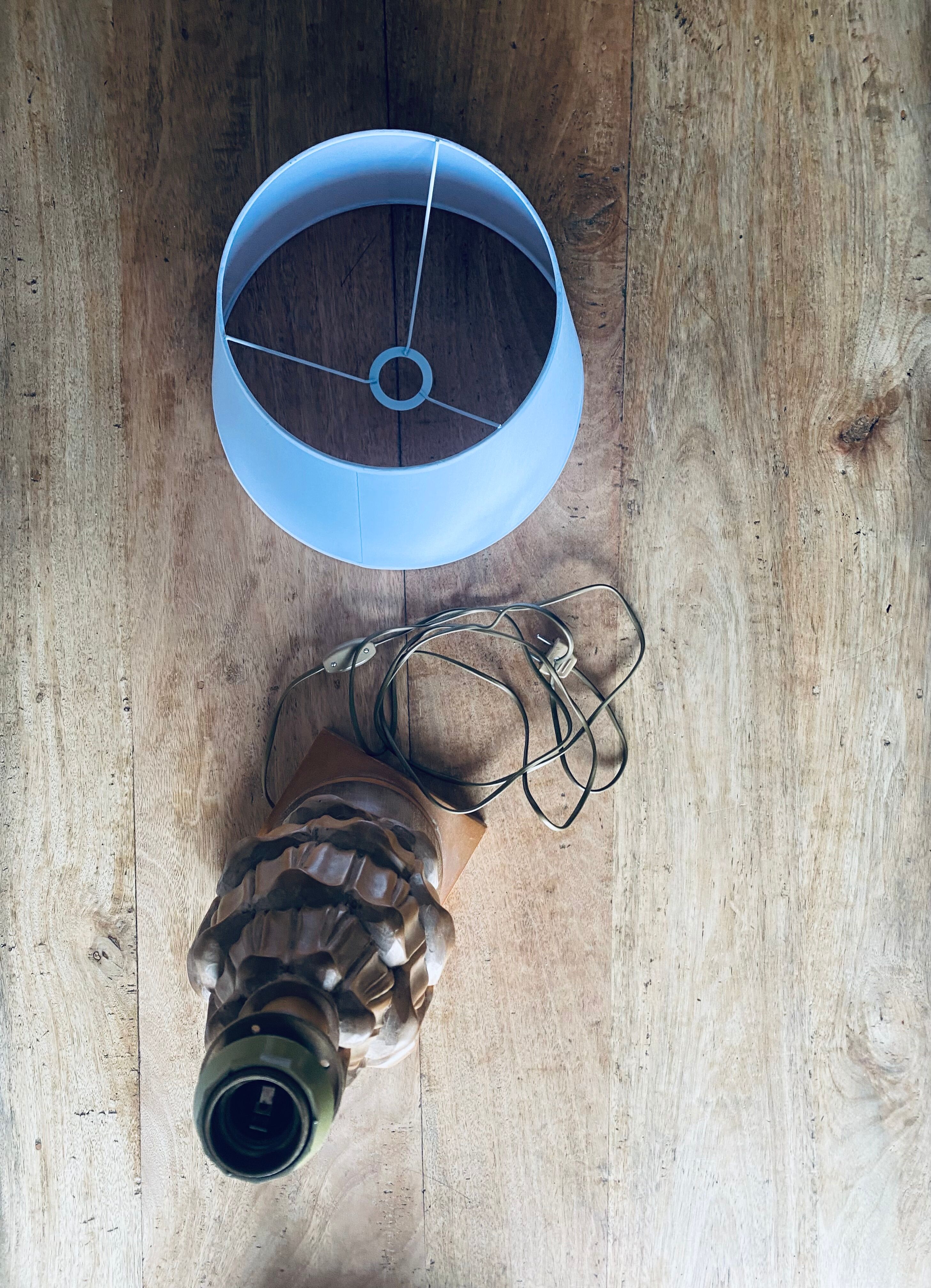 Large carved wooden lamp