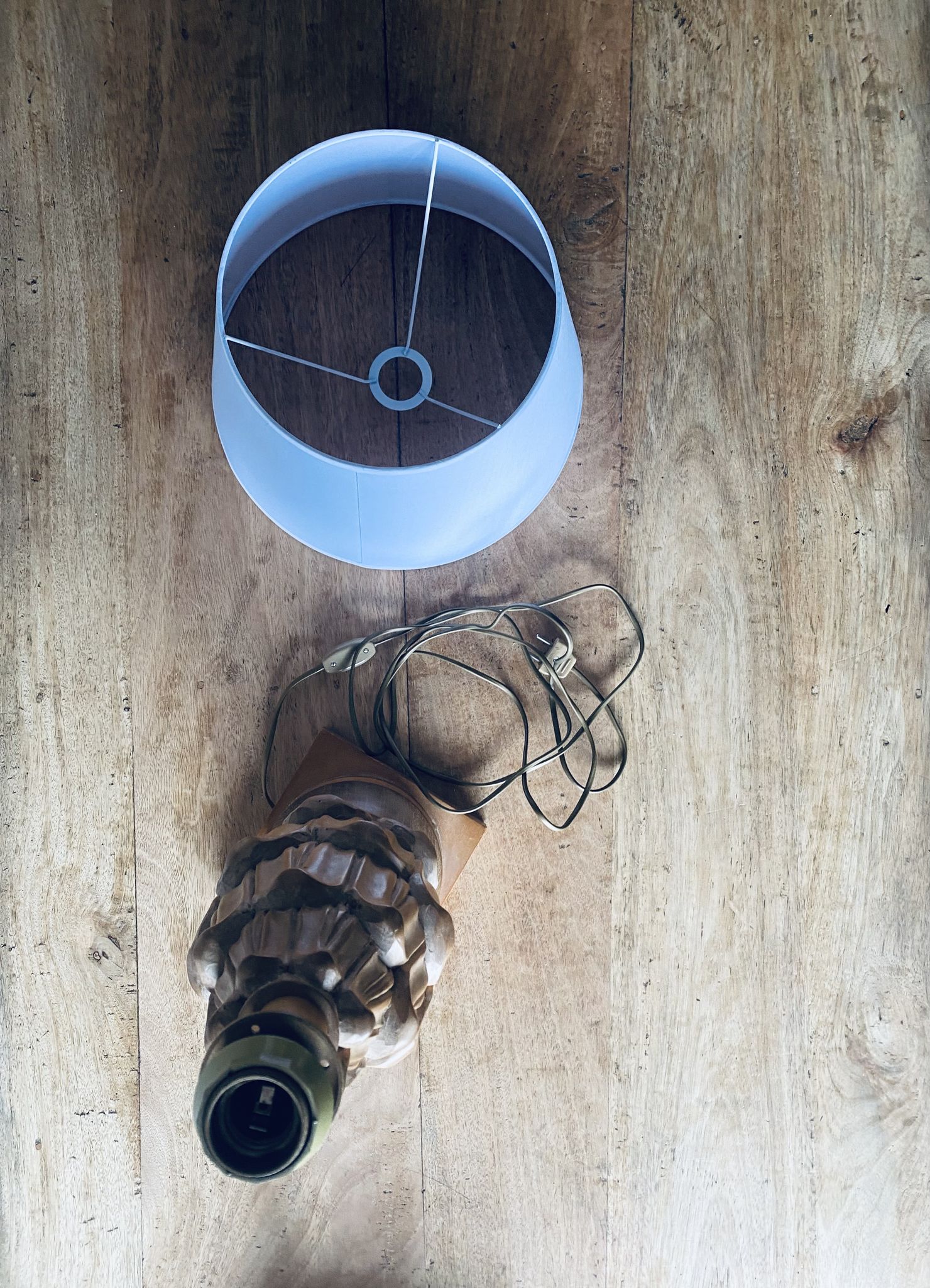 Large carved wooden lamp