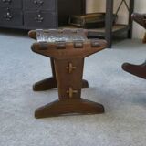 Armchair with ottoman by Angel Pazmino in wood and brown leather 1960's