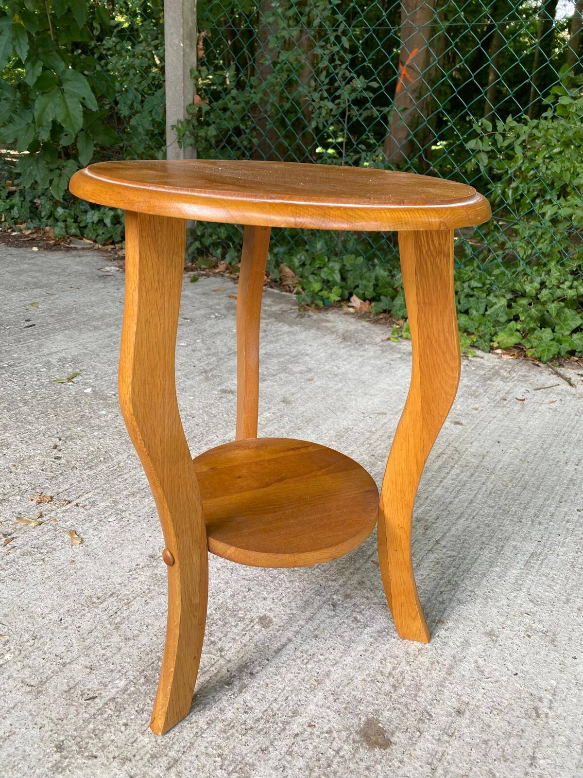 Round art deco side table in solid wood 1950