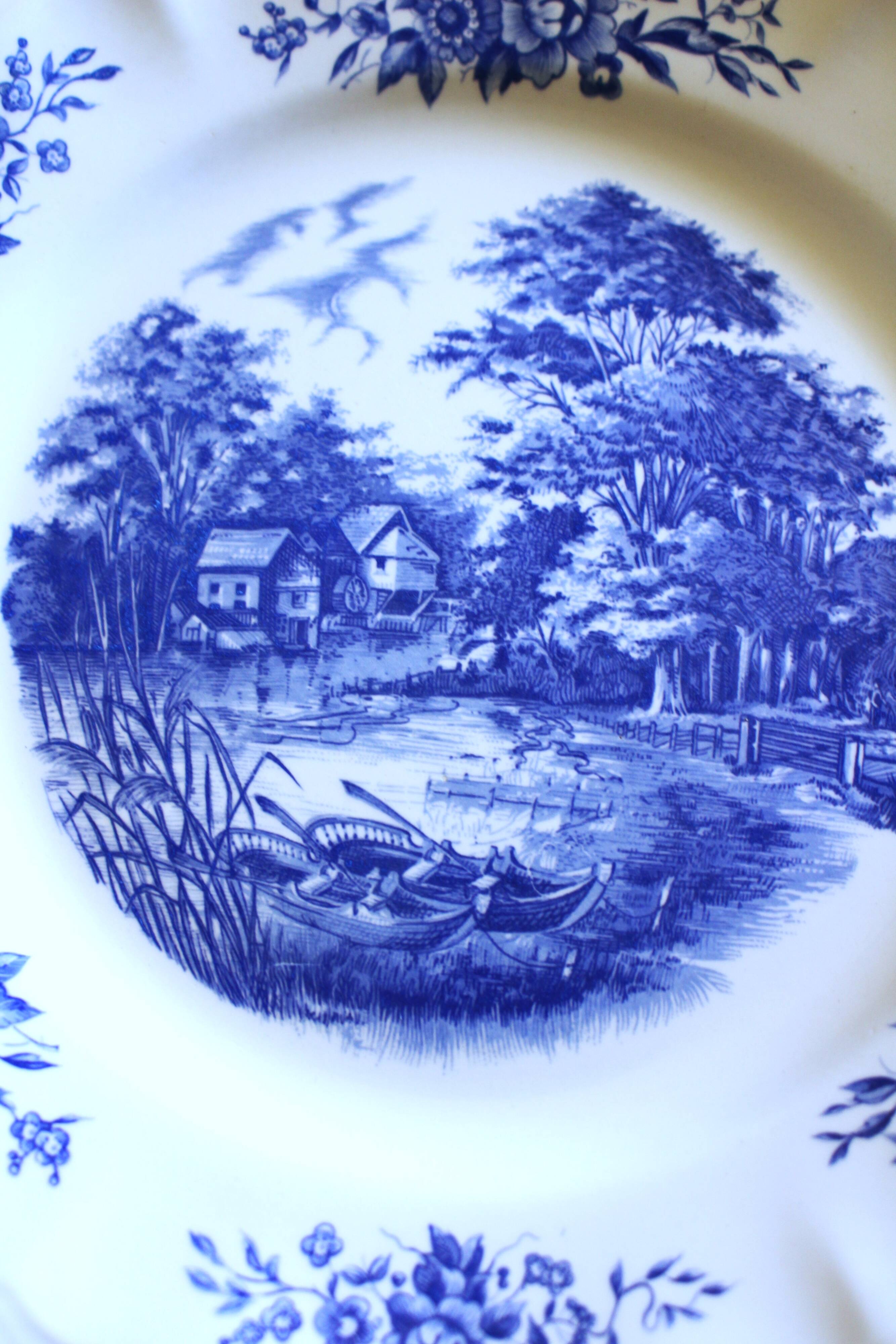 6 romantic blue Lunéville Sarreguemines dinner plates