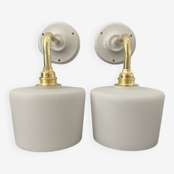 Pair of vintage white opaline wall lamps