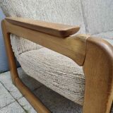 Set of 3-seater sofa + sled chair, 60/70's in oak