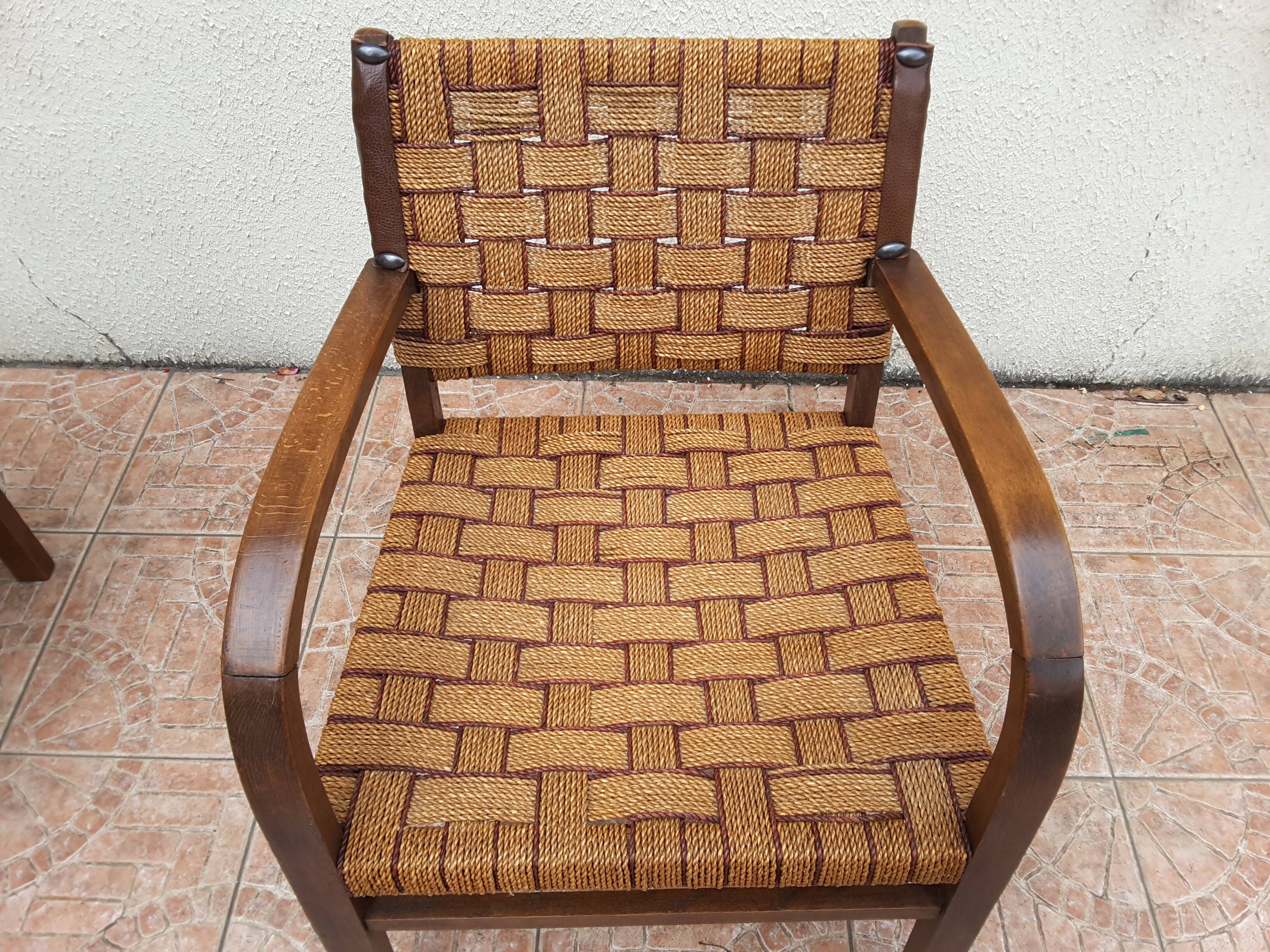 Paire de fauteuils bridge bois et corde