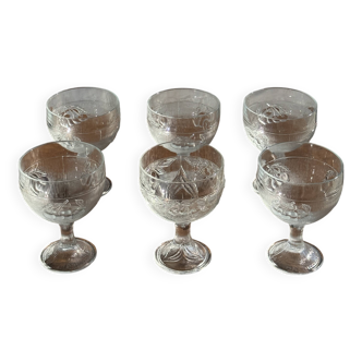5 vintage fruit pattern glass ice cream cups