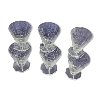 Baccarat style blown and engraved crystal glasses