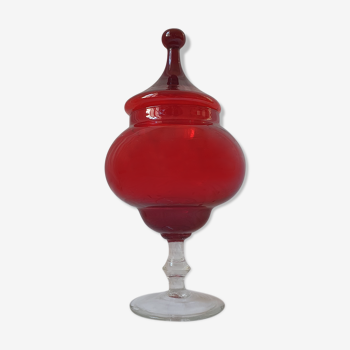 Red and transparent blown glass candy