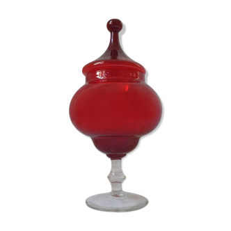Red and transparent blown glass candy