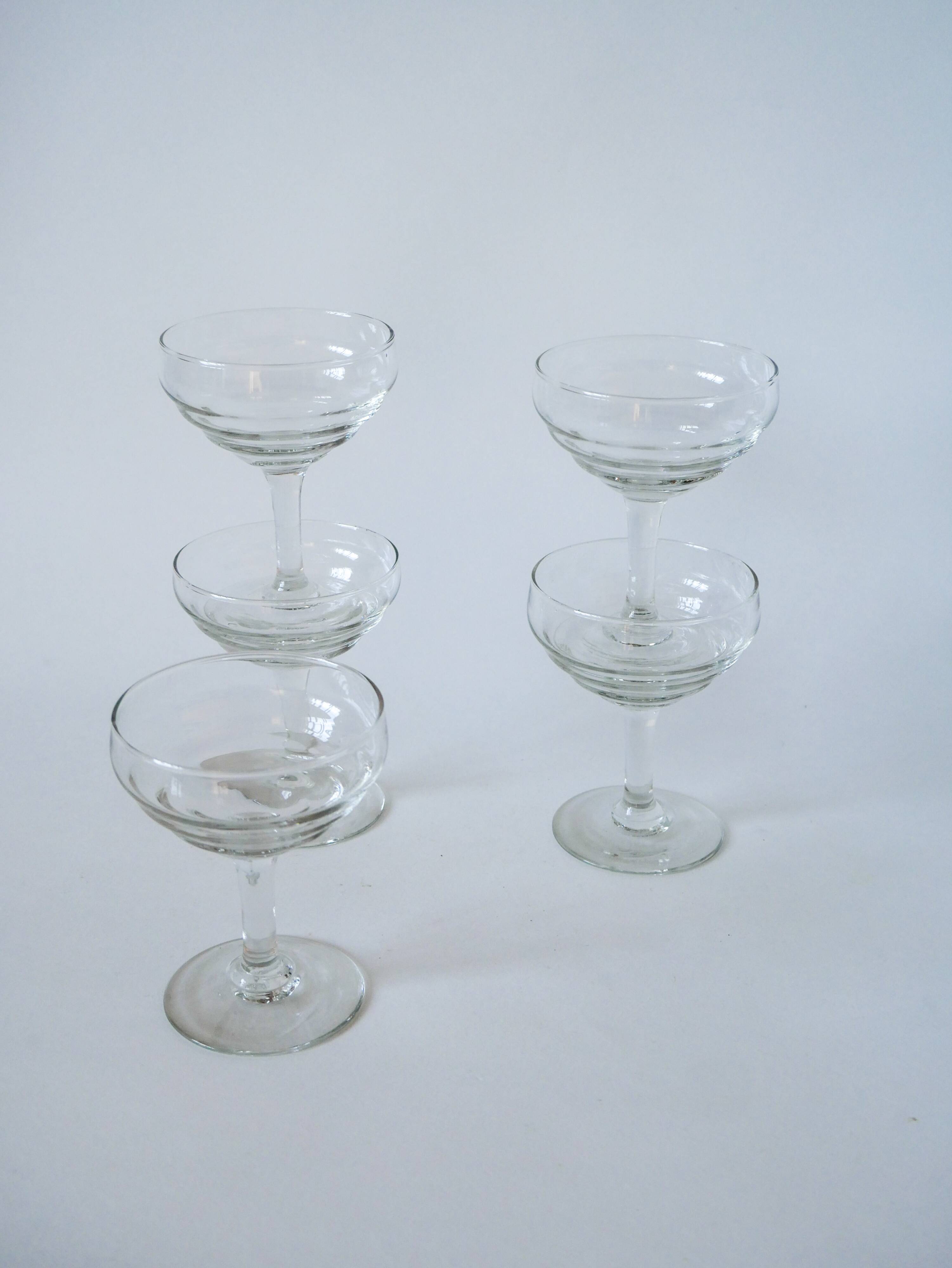 Set of 5 molded glass champagne glasses 1950