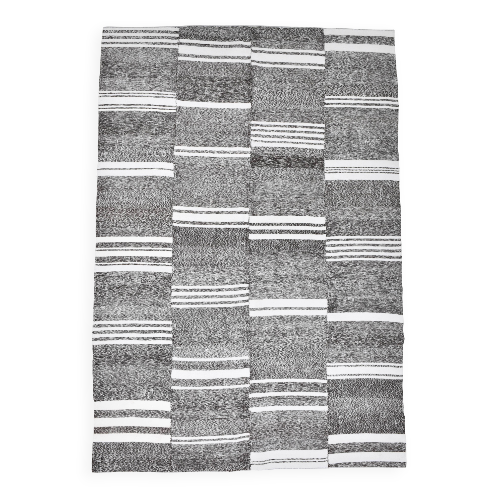 White & Black Striped Oversize Kilim Rug, 206x304Cm