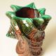 Vase coquillage en barbotine vert et marron, années 70
