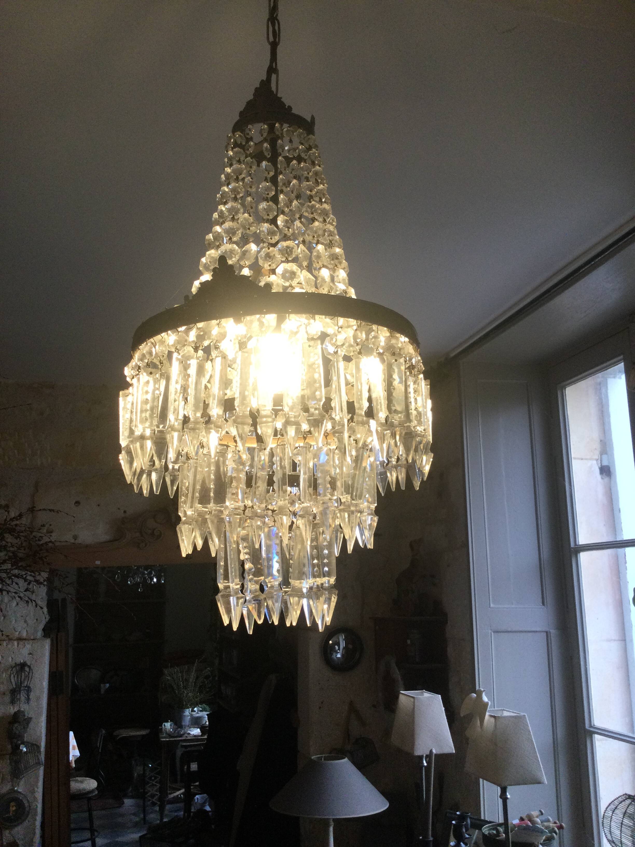 Lustre montgolfière ancien à pampilles