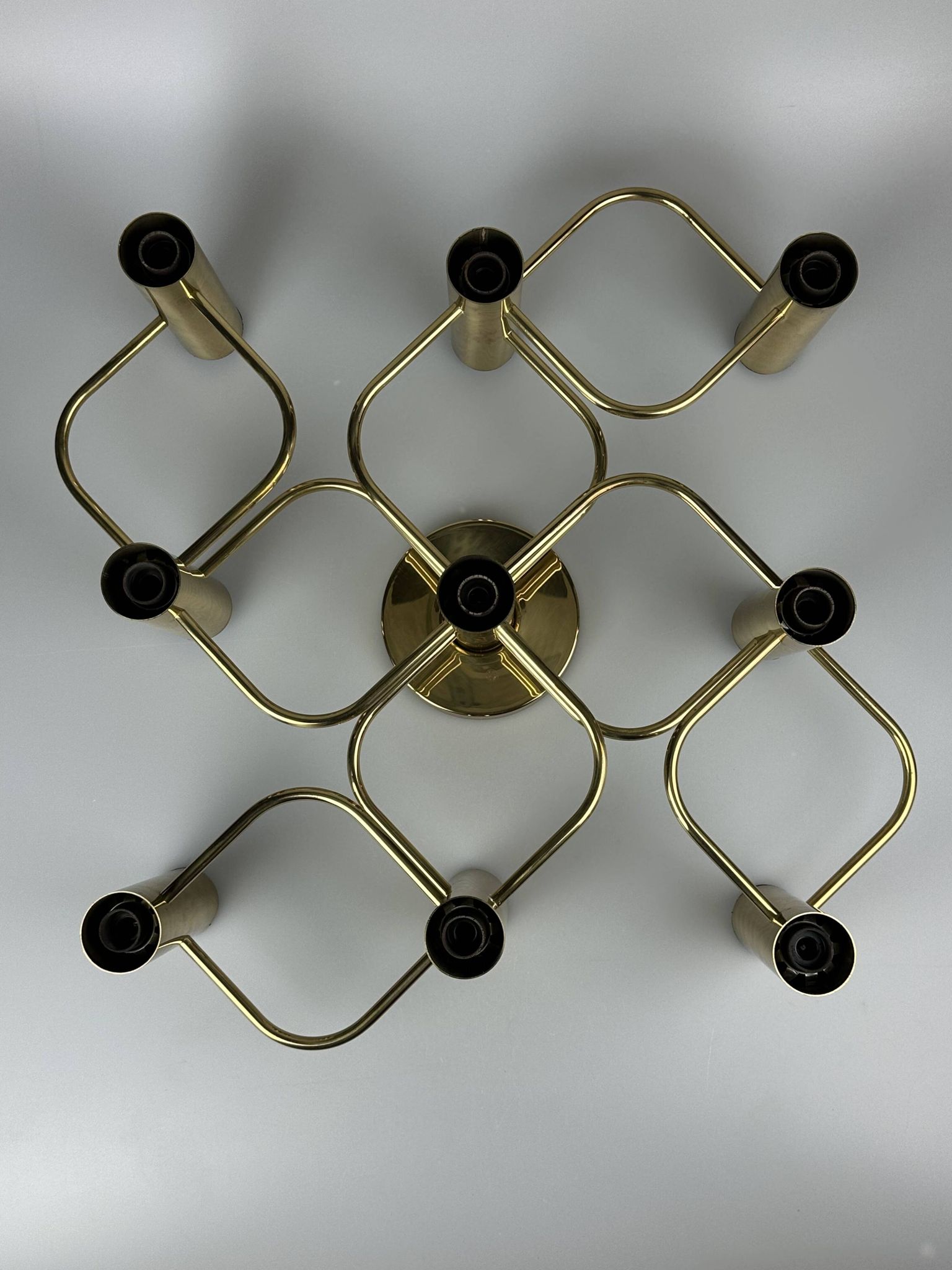 60s 70s 9-bulb ceiling lamp from Leola Leuchten Germany in brass