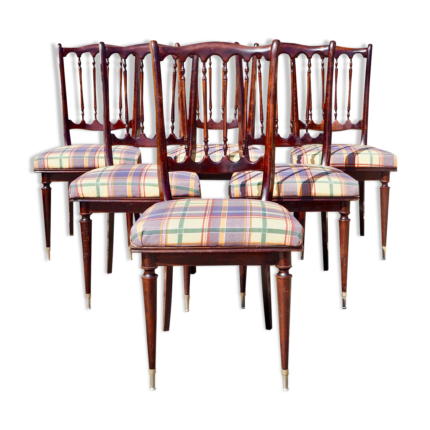Set of 6 chairs in lacquered wood and fabric