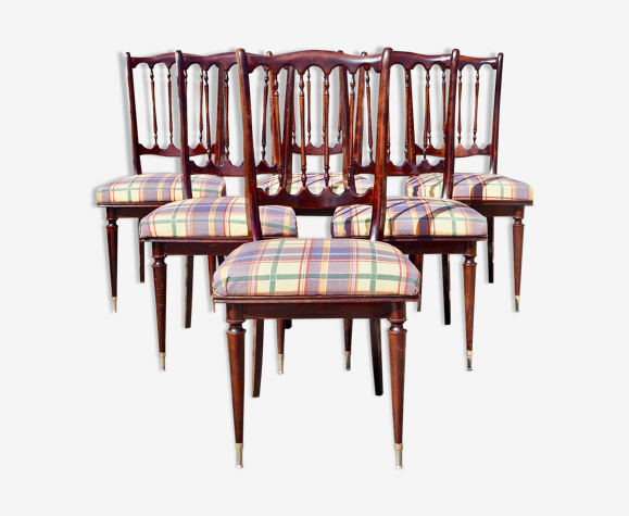Set de 6 chaises en bois laqué et tissu