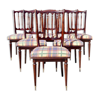 Set de 6 chaises en bois laqué et tissu