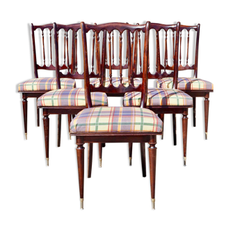 Set of 6 chairs in lacquered wood and fabric