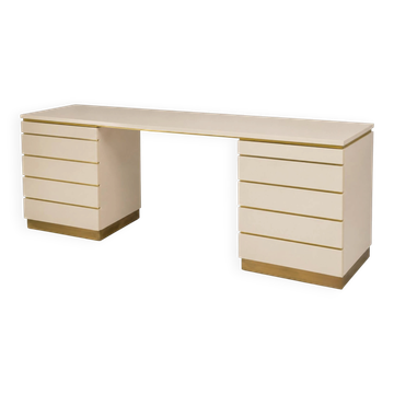 Large multifunctional piece of furniture by Jean-Claude Mahey, lacquered wood, brass 1970.