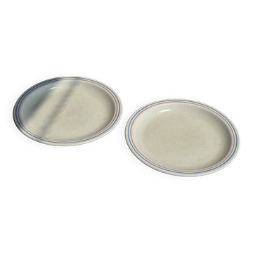 Set of 2 blue deep plates, Saint Amand earthenware, La Baule model, hand painted