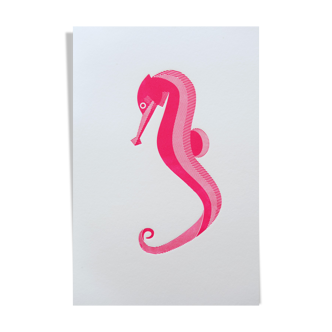 Gravure sous presse hippocampe fuchsia