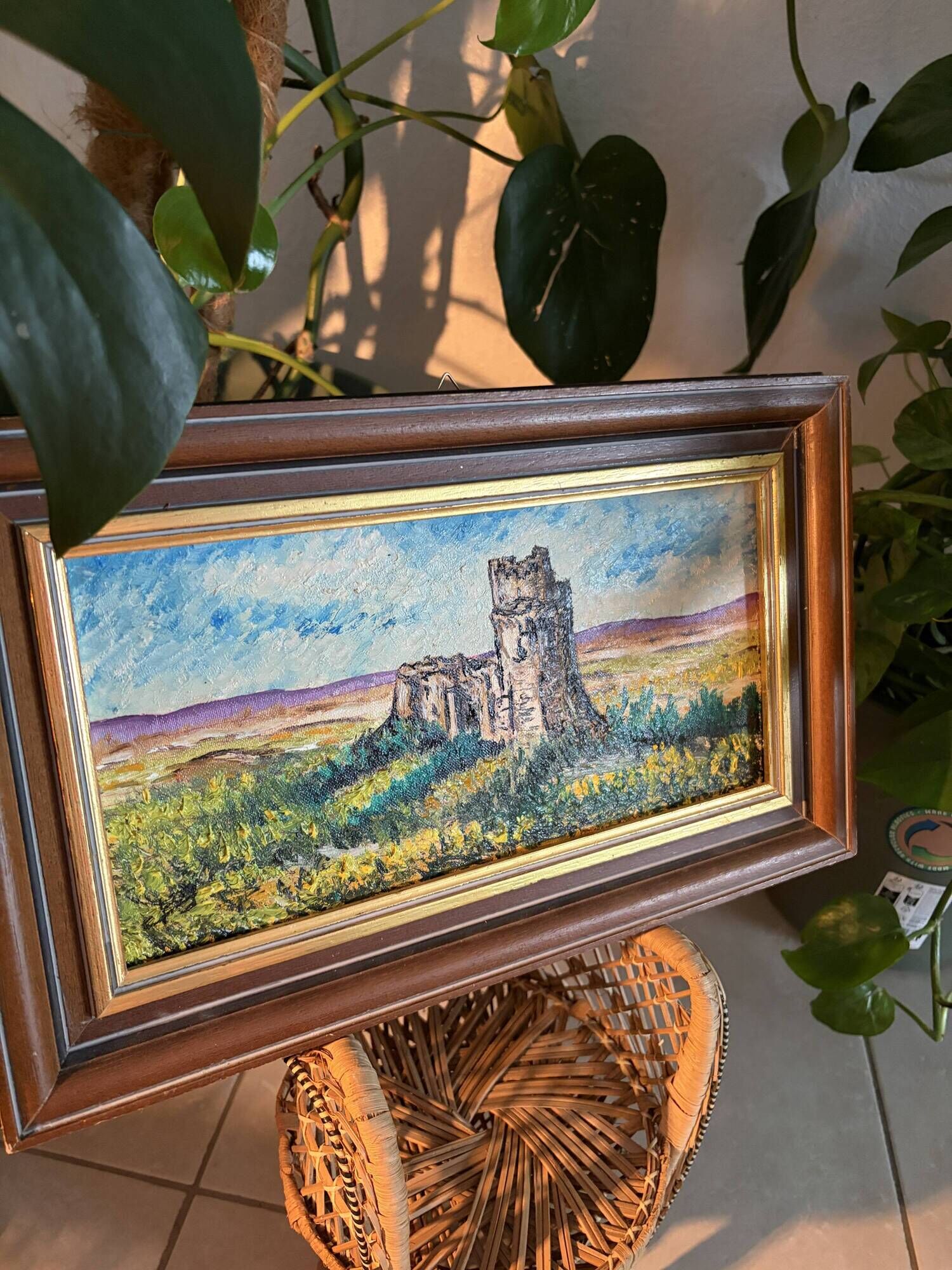Framed oil painting - Landscape with castle ruins