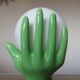 Hand green ceramic lamp and opaline white years 70