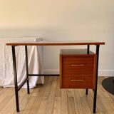 lacquered wood desk and black steel legs design from the 60s and 70s