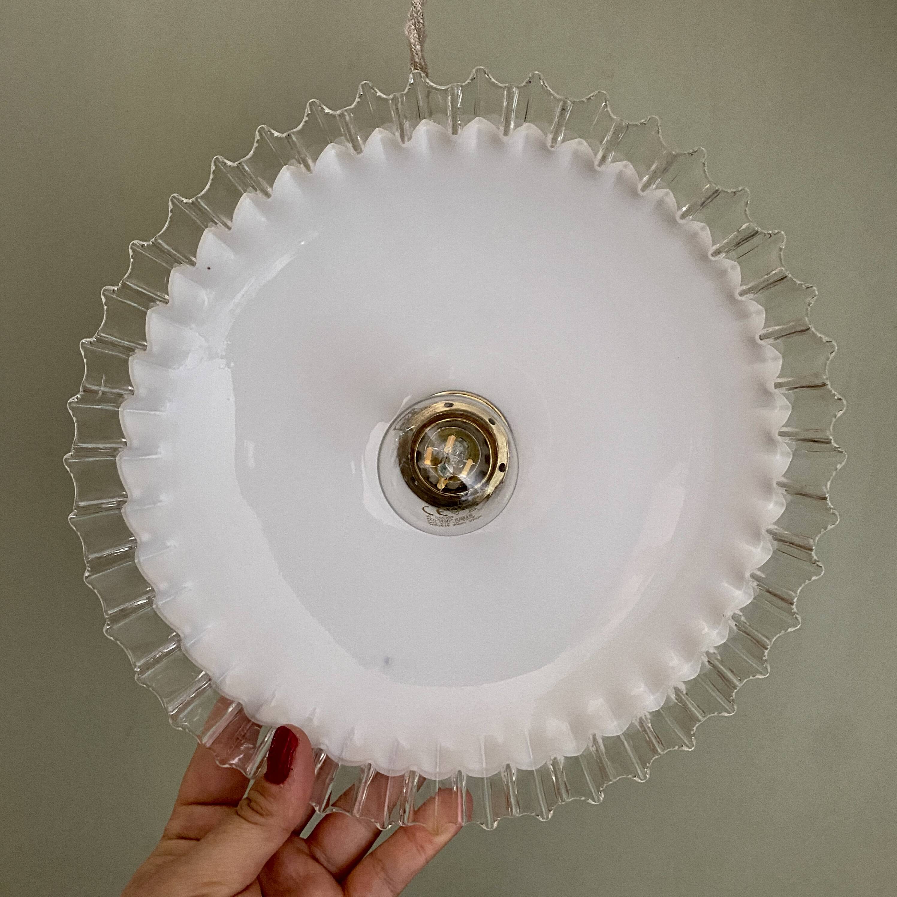 Vintage lampshade pendant light in white opaline