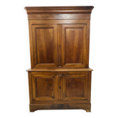 Buffet 2 corps de style Louis Philippe en noyer massif, XIX siècle