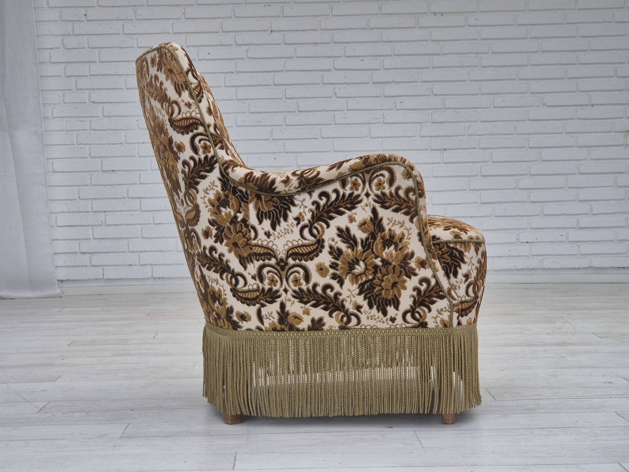 1960s, Danish armchair, furniture velour fabric, ash wood.