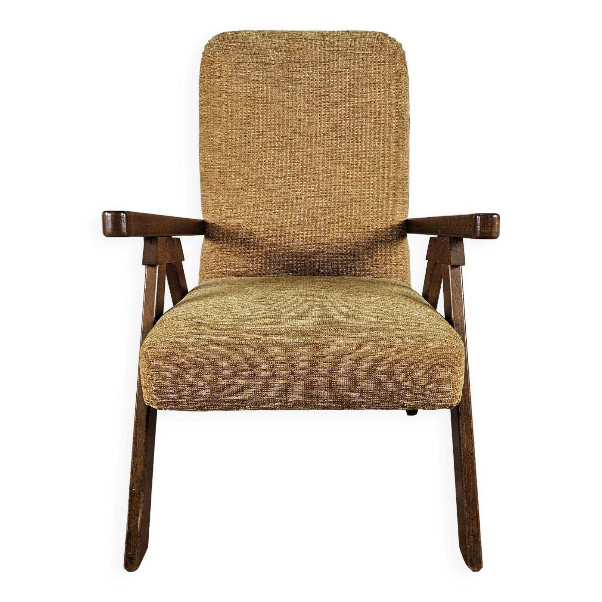Fauteuil inclinable en bois et tissu des années 70