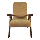Fauteuil inclinable en bois et tissu des années 70