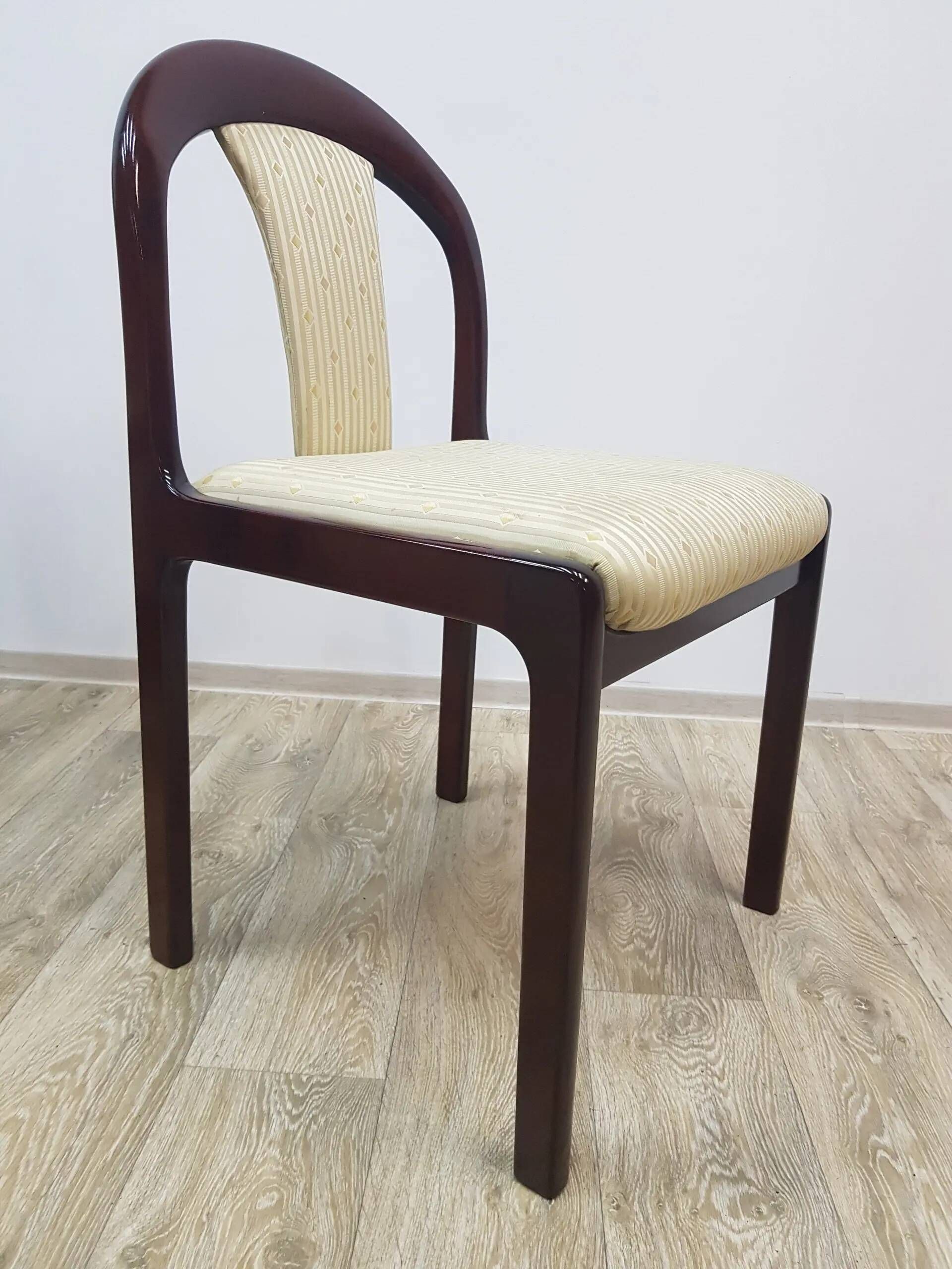 Dining set, brown mahogany, beige fabric, Lübke, Germany, 1960s.