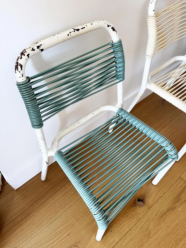 Lot de 4 chaises enfant scoubidou vintage 1960