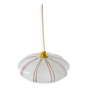 suspension en verre de Clichy, Blanc et Bordeaux, Art Déco, 1930