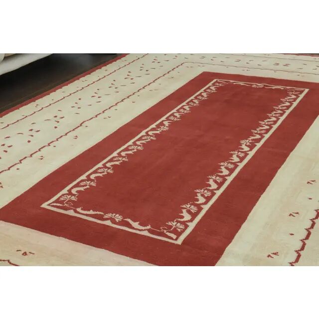 1970s Vintage Turkish Oushak Handmade Wool Cotton Beige Area Rug 194x263