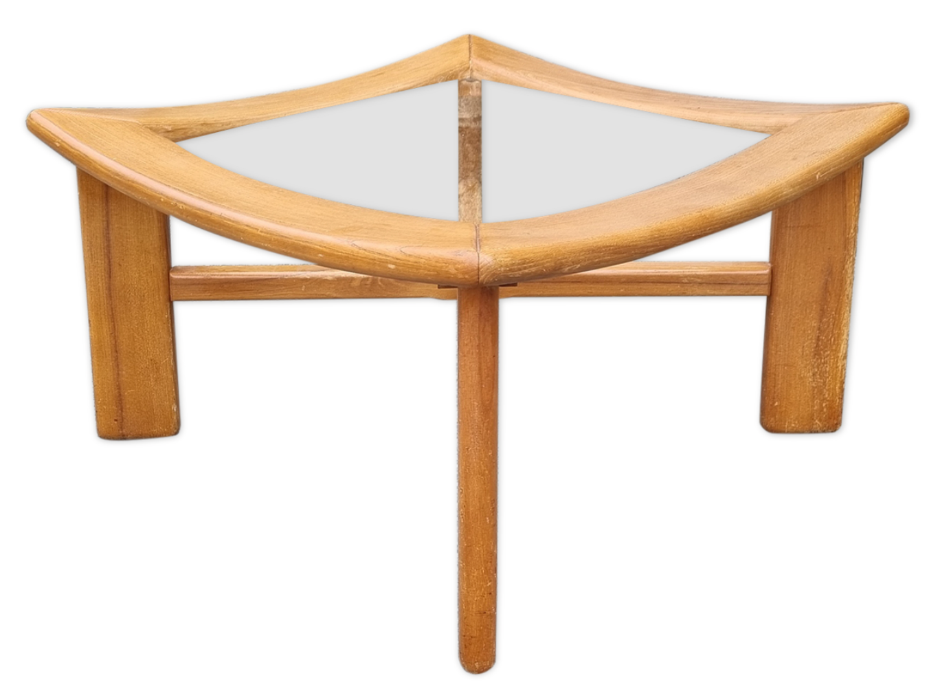 Scandinavian design coffee table, solid wood and glass, vintage, 70s