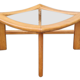 Scandinavian design coffee table, solid wood and glass, vintage, 70s