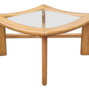Table basse design scandinave, bois massif et verre, vintage, années 70