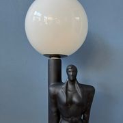 Vintage art deco porcelain desk lamp with glass lampshade