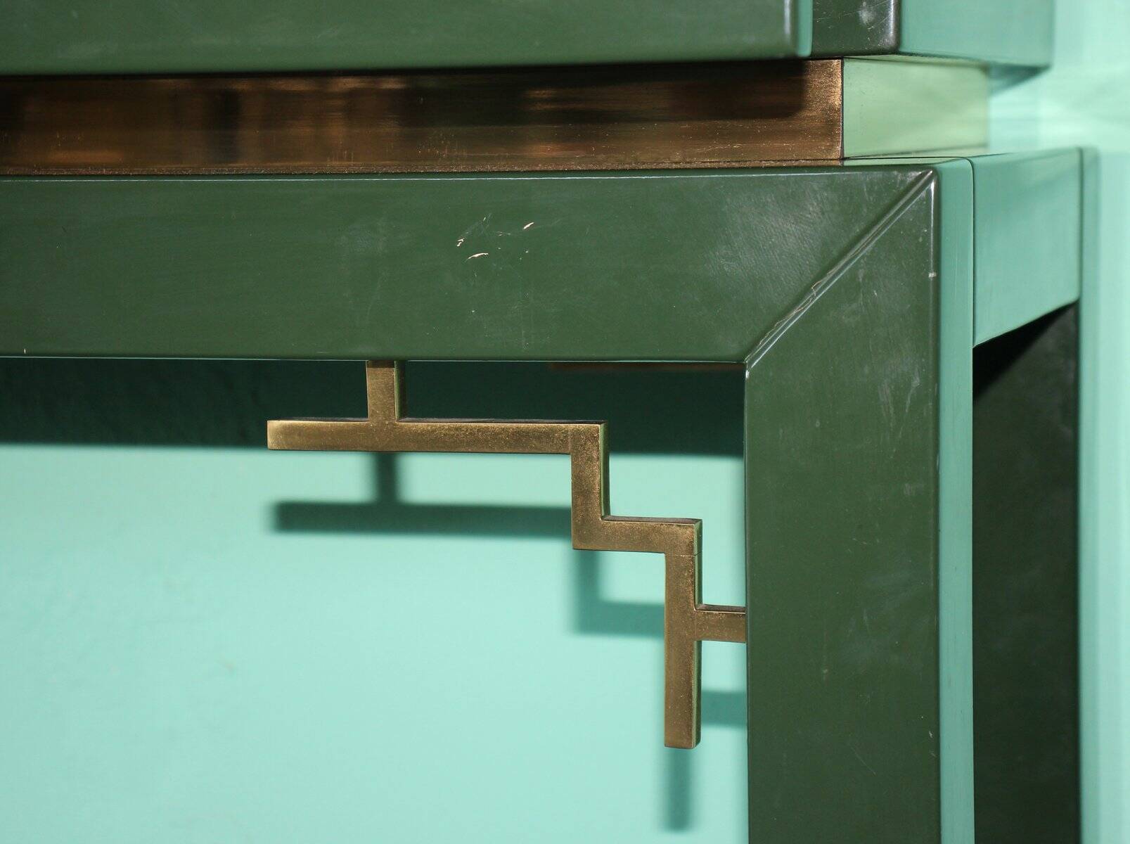 Emerald Green Console with Mirror, Italy, Set of 2