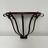 Small wall console Wrought iron trompe l'oeil stitched saddle leather