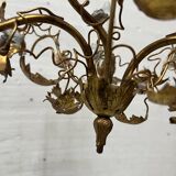 Louis XVI style chandelier in gilded metal and porcelain flowers, 20th century