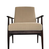 Mid-century beige linen armchair with a stool by Henryk lis, 1960s, set of 2