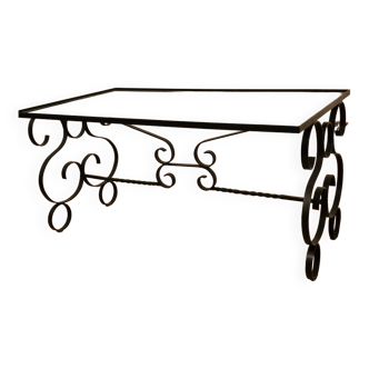 Glass and black metal coffee table 60s