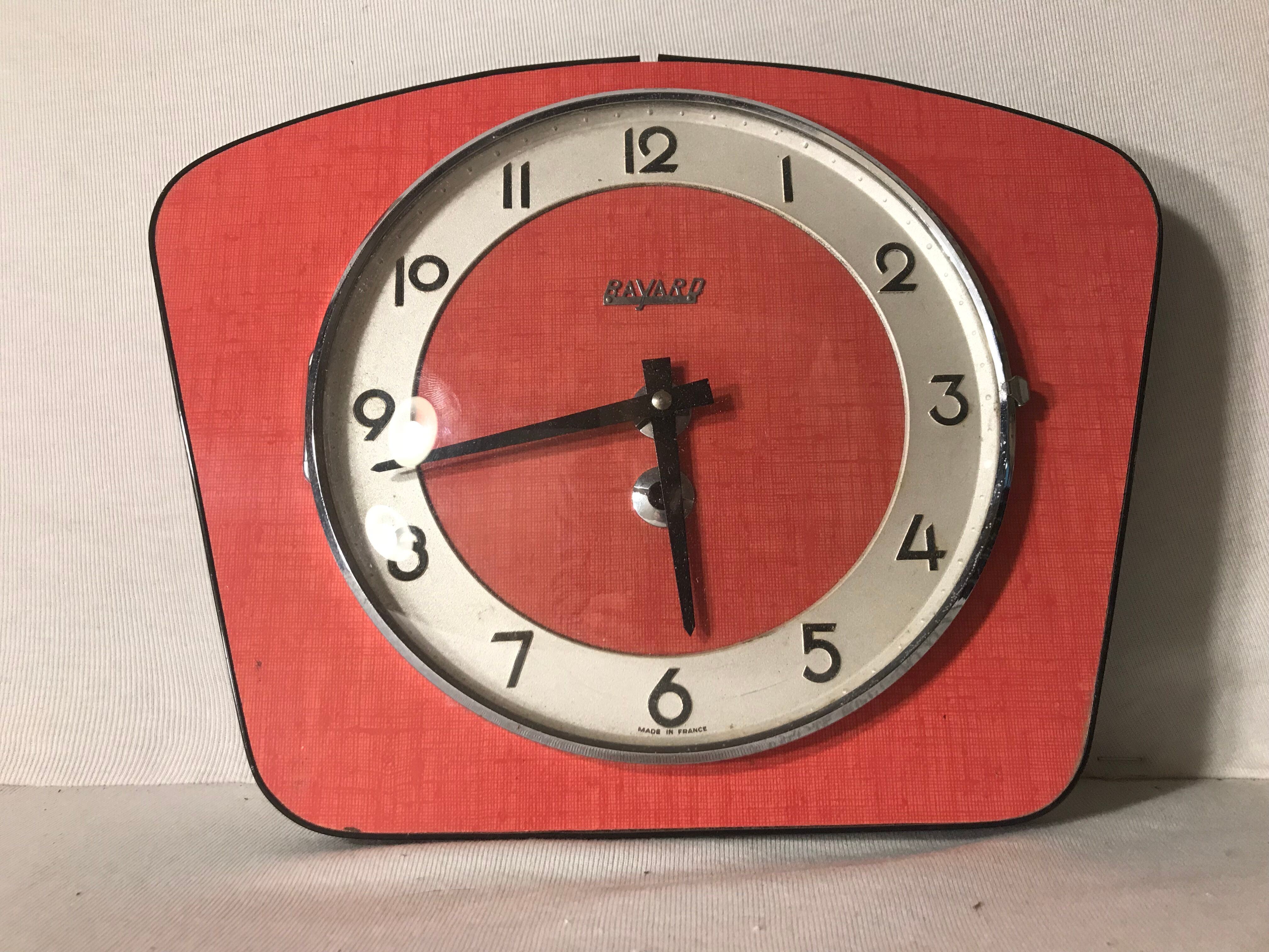Ancient clock pendulum bayard red key vintage 50s formica