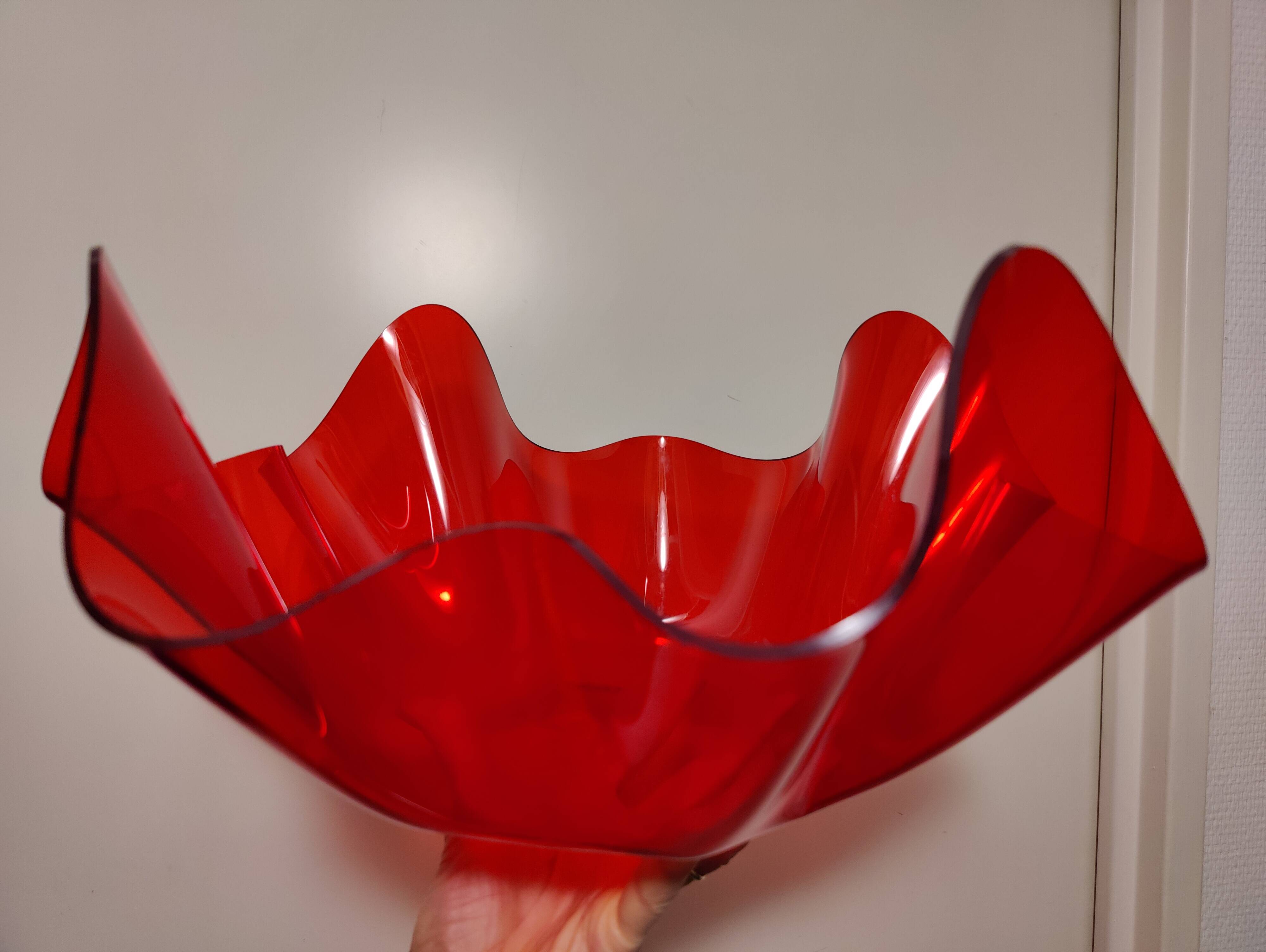 Red plexiglass fruit basket from the 70s