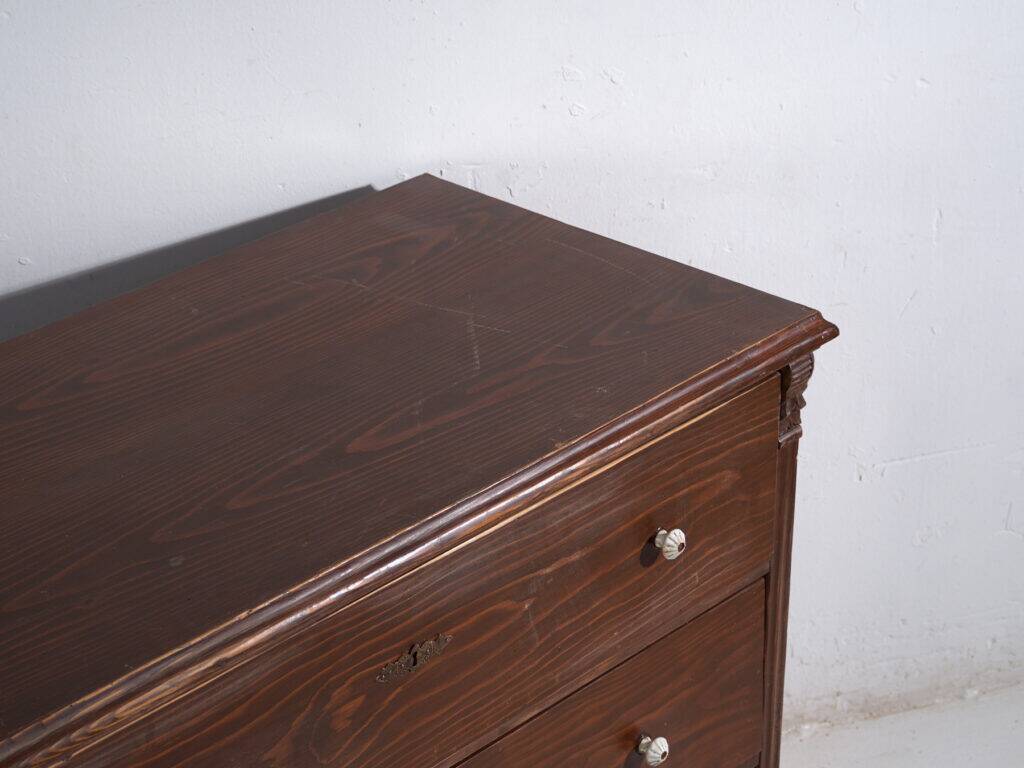 Antique solid pine chest of drawers – European rustic furniture with ceramic handles – circa 1900