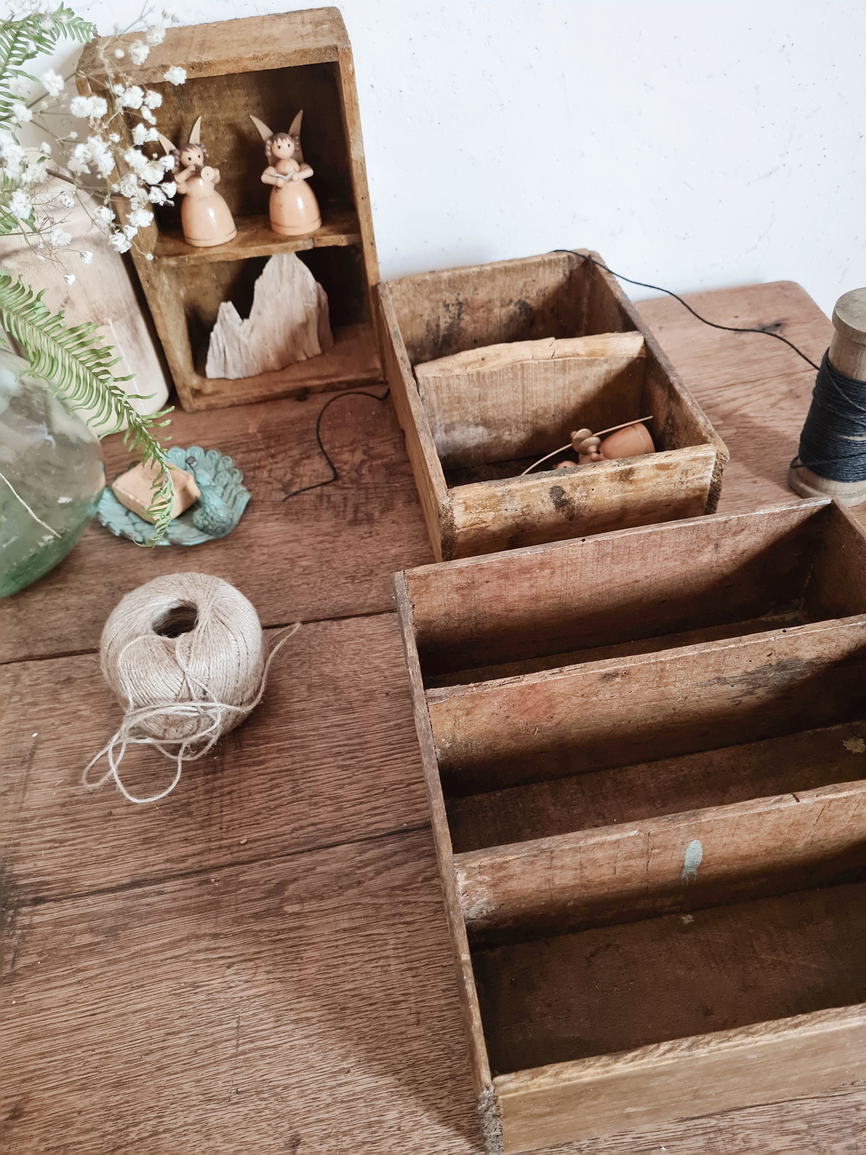 Old trio wooden workshop lockers